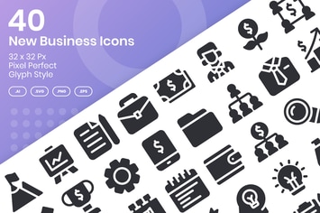 40 New Business Icons Set - Glyph