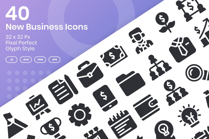 40 New Business Icons Set - Glyph