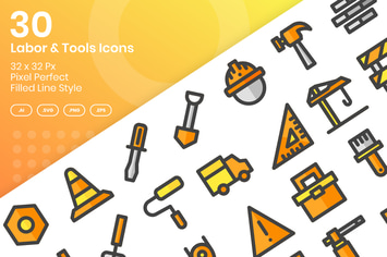 30 Labor & Tools Icons - Filled Line