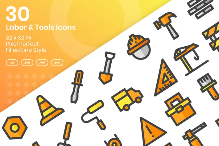 30 Labor & Tools Icons - Filled Line