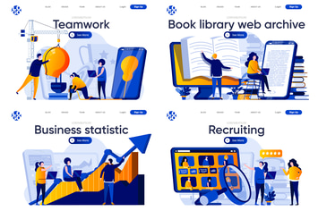 Collection Web Page Flat Concept with People