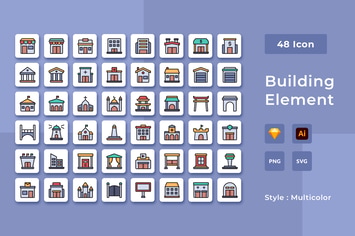 48 Building Element Multicolor Style Icon Pack
