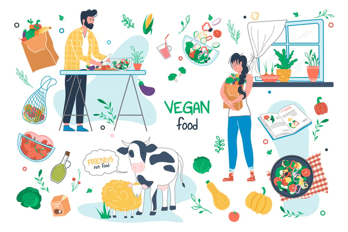 Vegan Food Set Isolated Elements