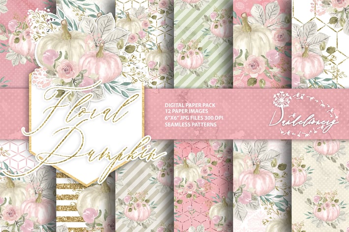 Floral pumpkin digital paper pack