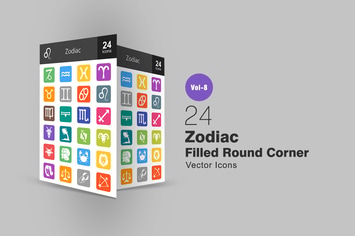 24 Zodiac Filled Round Corner Icons