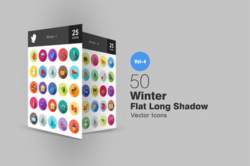 50 Winter Flat Shadowed Icons