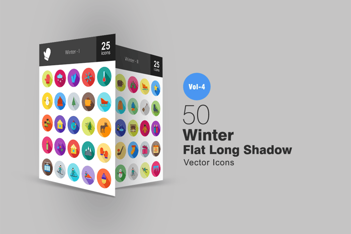 50 Winter Flat Shadowed Icons