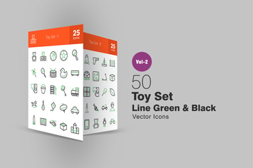 50 Toy Set Line Green & Black Icons