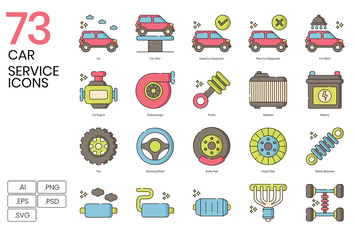 73 Car Service Color Line Icons