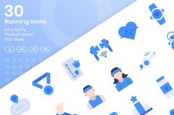 30 Running Icons Set - Flat