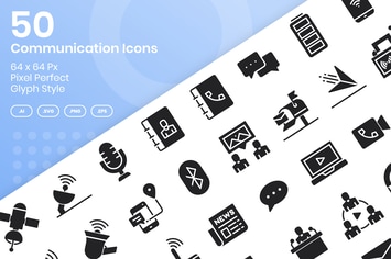 50 Communication Icons Set - Glyph