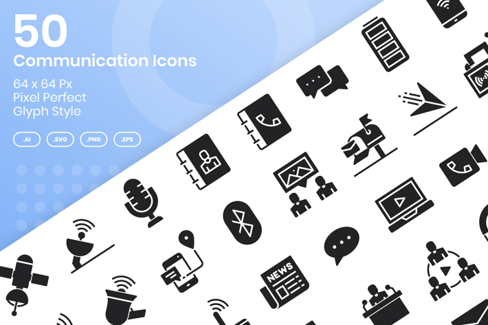 50 Communication Icons Set - Glyph
