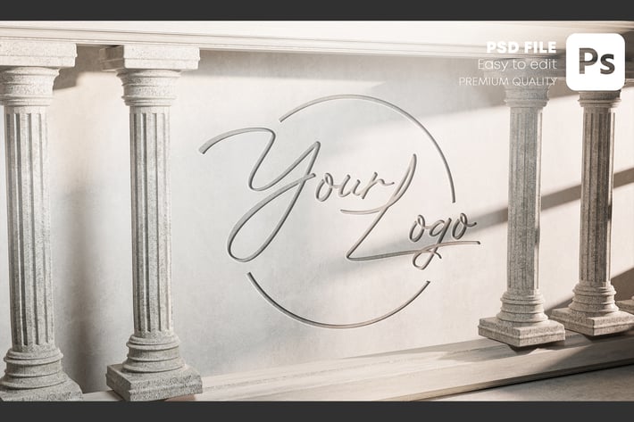 Carved Logo Mockup on Wall Classical Pillar