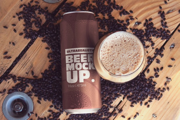 16oz Black Malt Beer Can Mockup