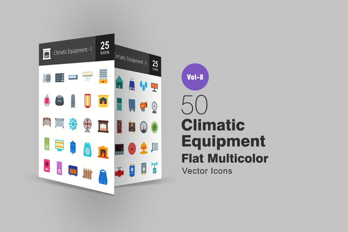 50 Climatic Equipment Flat Multicolor  Icons