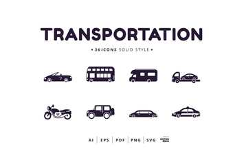 36 Transportation Solid Style Icons