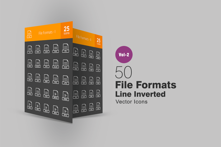 50 File Formats Line Inverted Icons