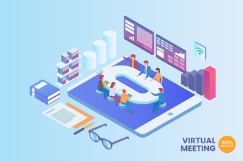 Isometric Virtual Business Meeting Vector Concept