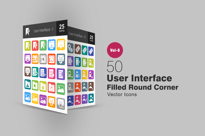 50 User Interface Filled Round Corner Icons