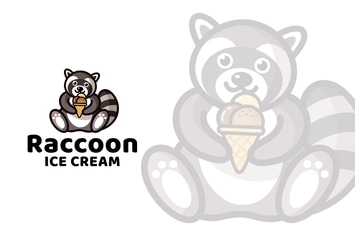 Raccoon Ice Cream Cute Logo Template