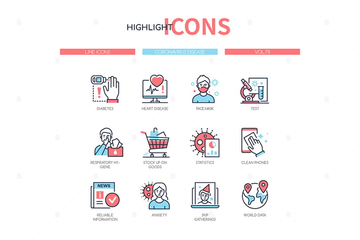 Coronavirus disease - line design style icons set