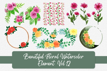 Beautiful Floral Watercolor Elements Vol 12