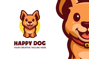 Little Happy Dog Mascot Character Logo Template