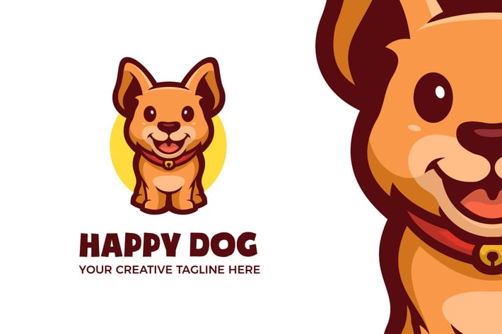 Little Happy Dog Mascot Character Logo Template