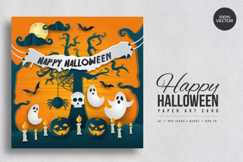 Happy Halloween Paper Art Vector Card Vol.3