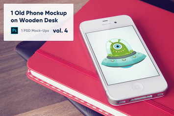 1 Old Phone Mockup on Wooden Desk Vol.4