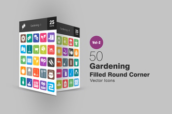 50 Gardening Filled Round Corner Icons