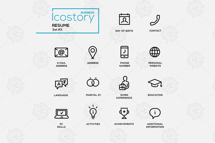 Modern resume simple thin line design icons
