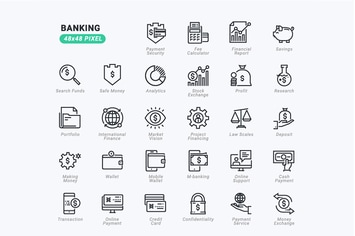 Thin Line Icons Set of Banking