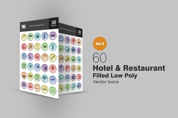 60 Hotel & Restaurant Filled Low Poly Icons