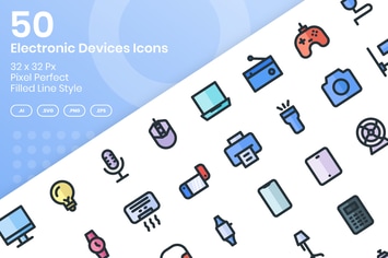 50 Electronic Devices Icons Set - Filled Line
