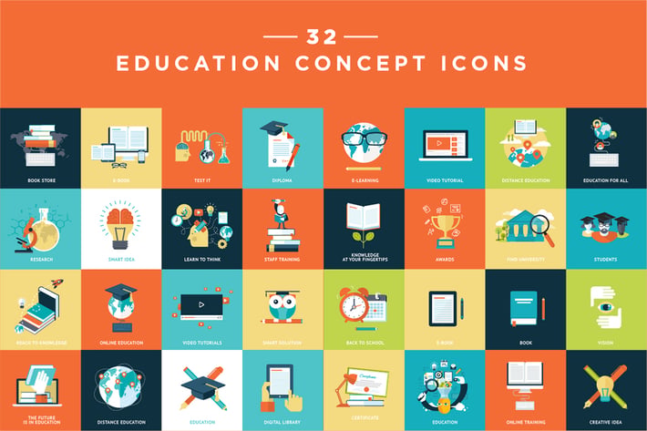Set of Flat Design Education Icons