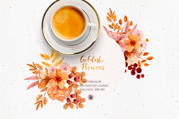 Goldish Flowers  - watercolor set