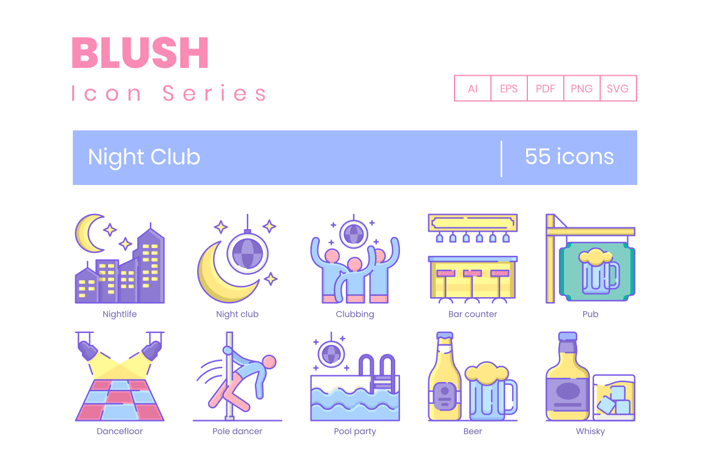 55 Night Club Line Icons