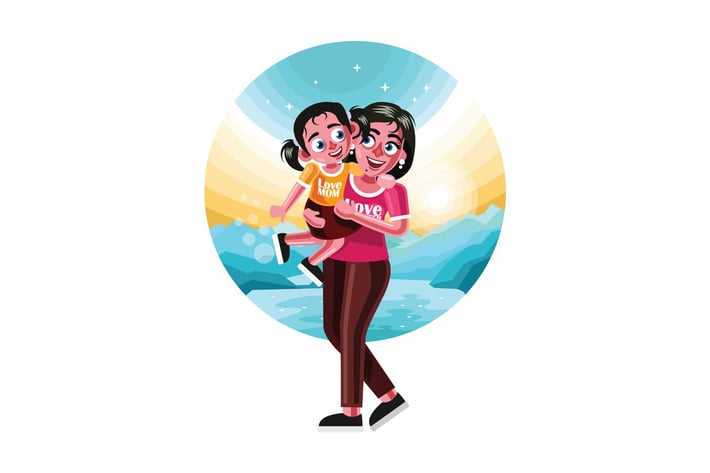 Happy Mother and Daughter Character Illustration