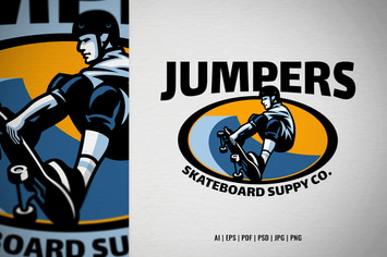 Skate shop logo with skater mascot