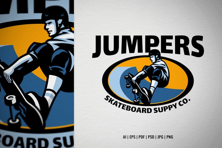 Skate shop logo with skater mascot