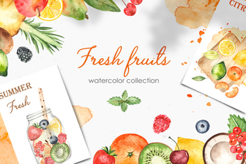  Watercolor fruits and berries Clipart