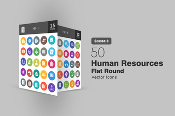 50 Human Resources Flat Round Icons