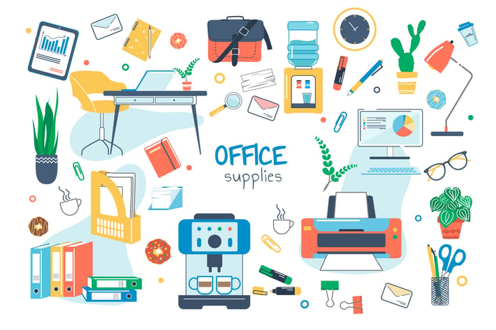 Office Supplies Concept Isolated Elements Set