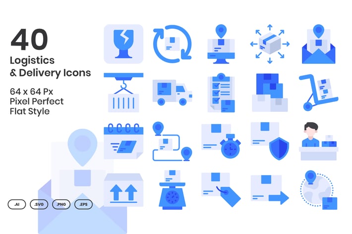 40 Logistics & Delivery Icons Set - Flat