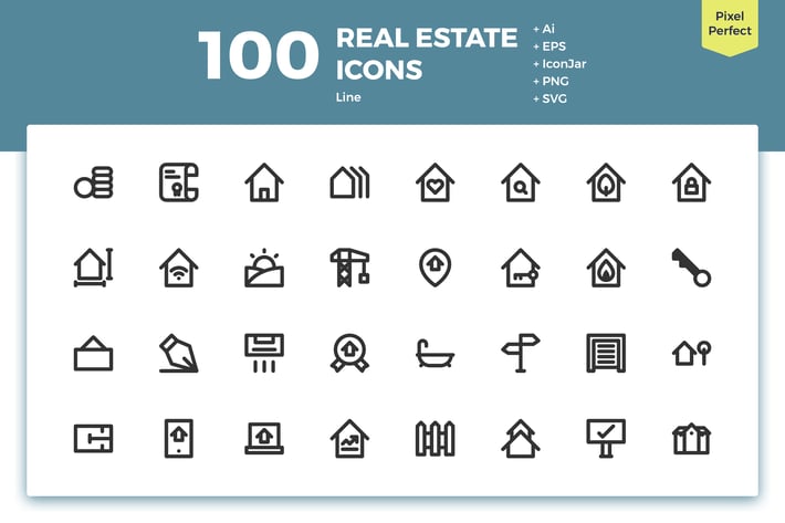 100 Real Estate Icons (Line)