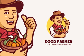 Farmer Vegetable Organic Food Mascot Character