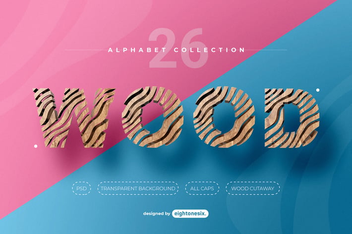 Abstract Wood Alphabet Letters 