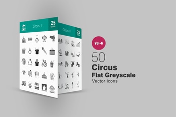 50 Circus Flat Greyscale Icons
