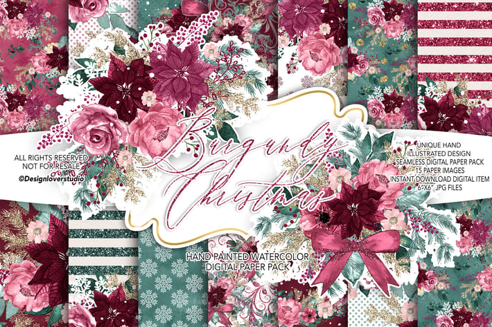 Burgundy Christmas digital paper II.